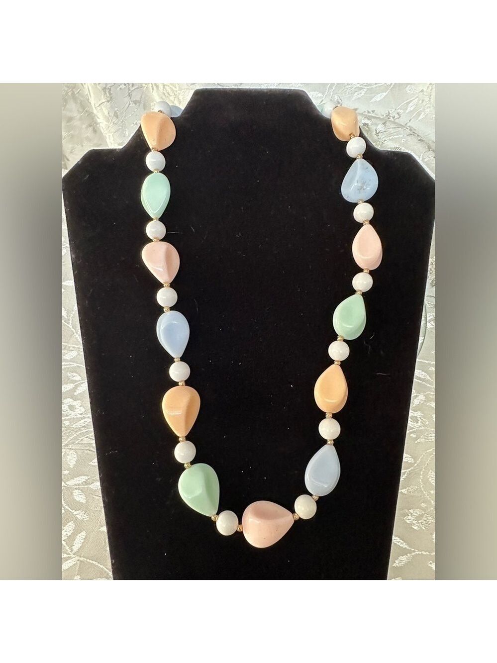 Light Peach and Mint Beaded Statement Necklace